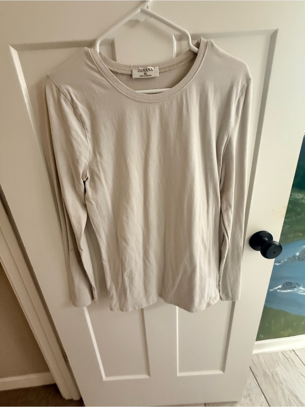 Zenana Outfitters Long Sleeve Crew Neck Top in Light Cream